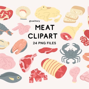 Fleisch Clipart Set PNG, Animal Flesh Food Illustration | Digitaler Sofort-Download
