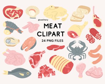 Meat Clipart Set PNG, Animal Flesh Food Illustration | Digital Instant Download