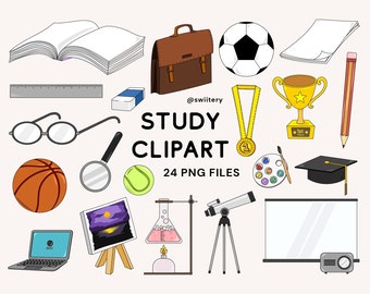 Study Clipart Set PNG, Education And Learning Illustration | Digital Instant Download