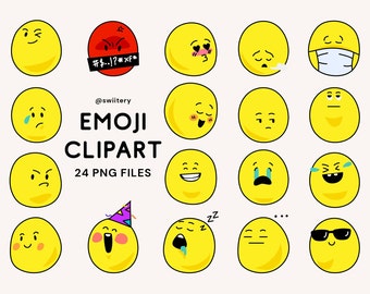 Emoji Clipart Set PNG, Smiling Face Emoticon Illustration | Digital Instant Download