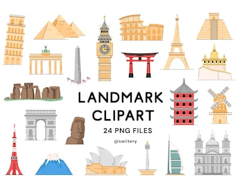 Landmark Clipart Set PNG | World Attractions | Digital Instant Download