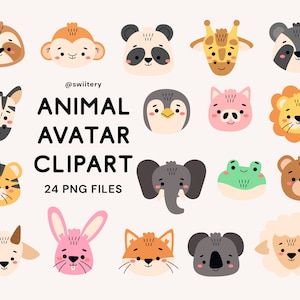 Animal Avatar Clipart Set PNG, Cartoon Profile Picture Illustration | Digital Instant Download