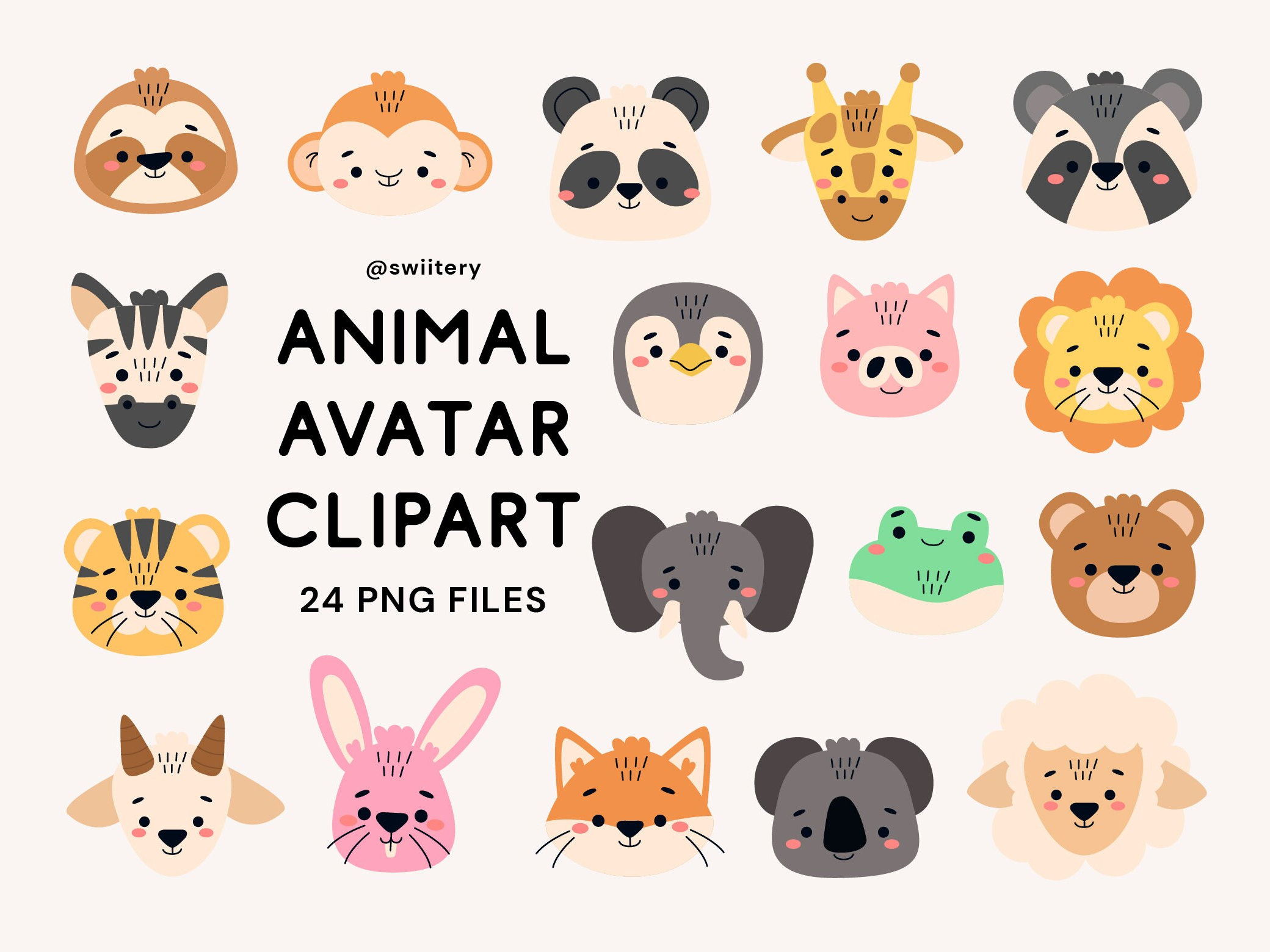 Animal Avatar Clipart Set PNG, Cartoon Profile Picture Illustration ...