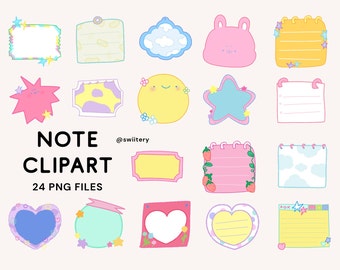 Note Clipart PNG | Cute Paper Note Graphics For Planner Decor | Sticker Note Bullet Text Journal | Digital Instant Download