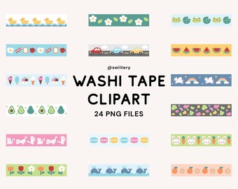 Washi Tape Clipart Set PNG, Cute Stationery Collage Illustration, Planner Stickers, Journal Decor | Digital Instant Download