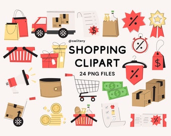 Shopping Clipart Set PNG, E-commerce Illustration | Digital Instant Download