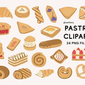 Conjunto de imágenes prediseñadas de pastelería PNG, ilustración de panadería de alimentos horneados / descarga instantánea digital