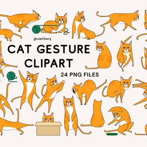 Cat Gestures Clipart PNG | Orange Cat Graphics For Cat Lover | Kitten, Kitty, Poses, Animals, Pet | Digital Instant Download