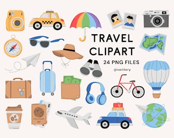 Travel Clipart Set PNG, Trip Journey Illustration | Digital Instant Download