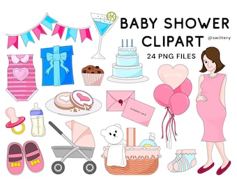 Baby Shower Clipart Set PNG, Pregnancy Celebration Illustration | Digital Instant Download