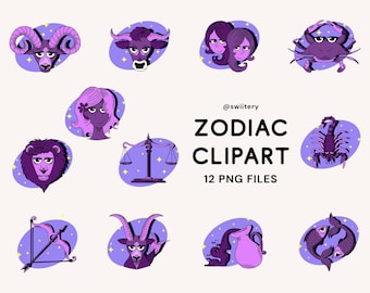 Zodiac Clipart Set PNG, Horoscope Astrology Illustration | Digital Instant Download