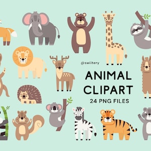 Animal Clipart PNG | Zoo Wild Forest Cartoon Graphics pour les enfants | Lion Tiger Koala Panda | Téléchargement instantané numérique