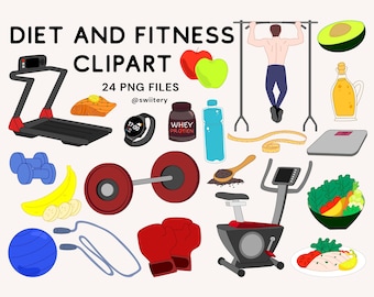Diet And Fitness Clipart Set PNG, Healthcare And Exercise Illustration | Digital Instant Download