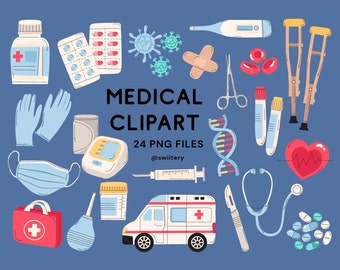 Medical Clipart Set PNG, Hospital Healthcare Illustration | Digital Instant Download