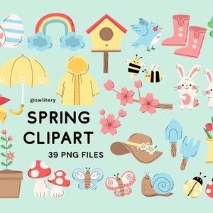 Spring Clipart Set PNG, Springtime Season Illustration | Digital Instant Download