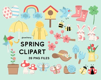 Spring Clipart Set PNG, Springtime Season Illustration | Digital Instant Download