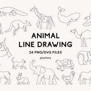 Animal Line Drawing Clipart PNG SVG | Line Art Graphics For Wall Decor | Animals, Elephant, Eagle, Lion, Zoo | Digital Instant Download