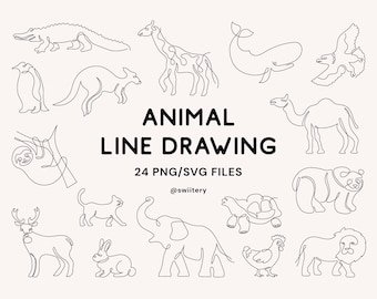 Animal Line Drawing Clipart PNG SVG | Line Art Graphics For Wall Decor | Animals, Elephant, Eagle, Lion, Zoo | Digital Instant Download