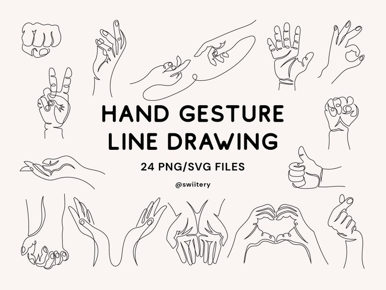 Hand Gesture Line Drawing Clipart PNG SVG Minimal Line Art For Wall 
