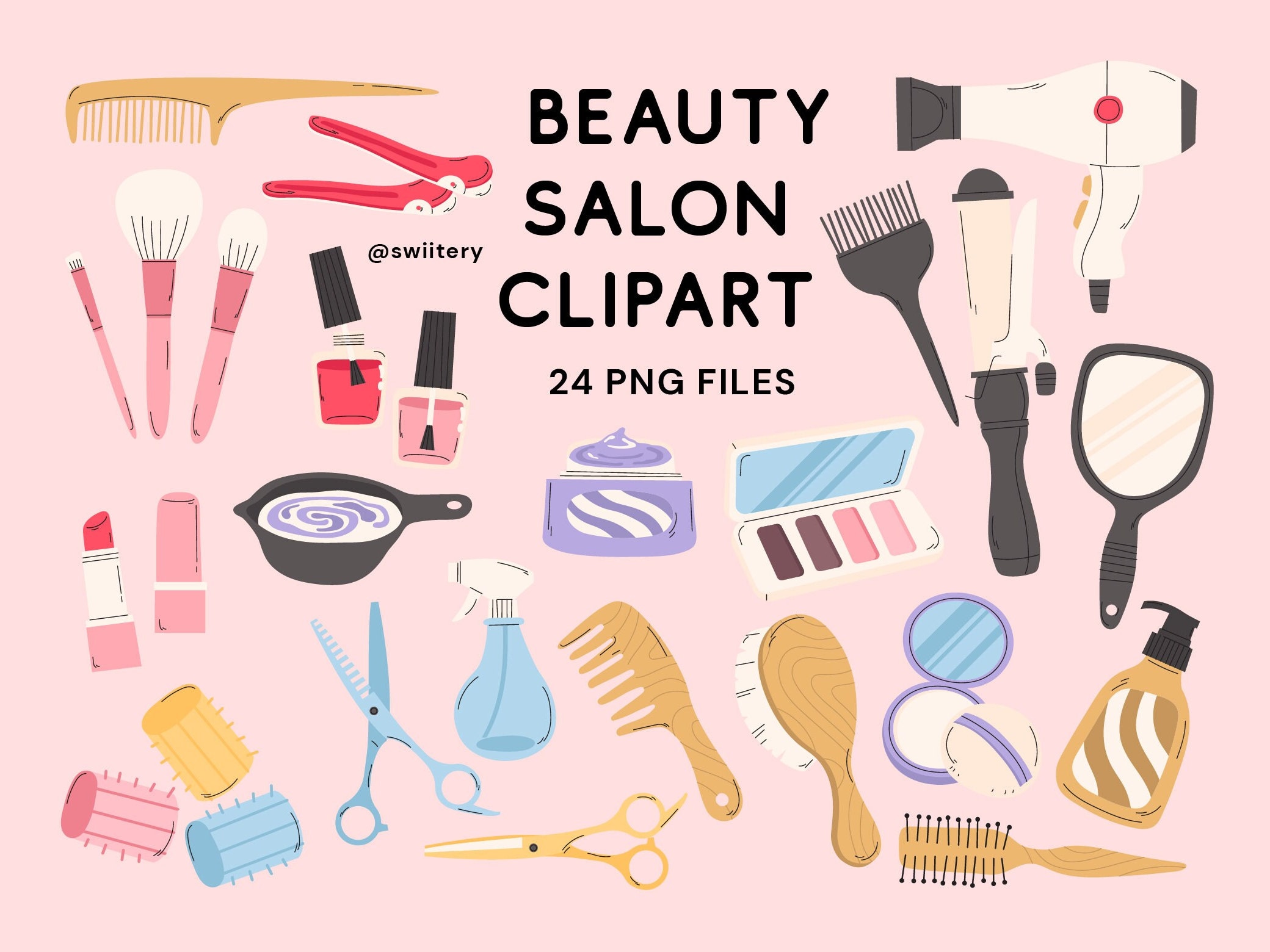 Beauty Salon Clipart Set PNG, Cosmetic And Hair Treatment Illustration | Digital Instant Download