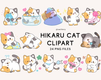 Hikaru Cat Clipart PNG | Cute Kitten Cat Cartoon Character Pet | Digital Instant Download