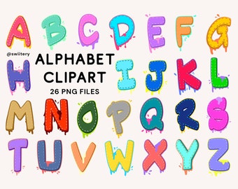 A-Z Letter Clipart Set PNG, English Alphabet Illustration | Digital Instant Download