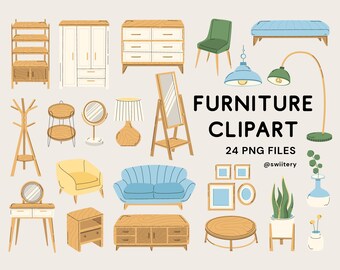 Furniture Clipart Set PNG, Room Decor Illustration | Digital Instant Download
