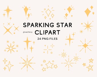 Sparking Star Clipart Set PNG, Glowing Star Light Illustration | Digital Instant Download