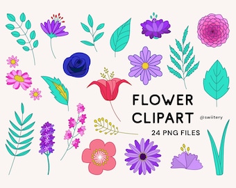 Flower & Leaf Clipart Set PNG, Floral Decoration Illustration | Digital Instant Download