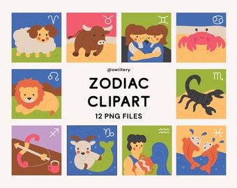Zodiac Clipart Set PNG, Horoscope Astrology Illustration | Digital Instant Download