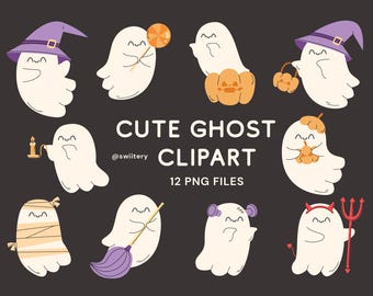 Cute Halloween Ghost Clipart Set PNG | Digital Instant Download