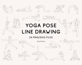 Yoga Poses Line Drawing Clipart PNG SVG | Line Art Graphics For Wall Decor | Relax, Woman, Fitness, Mental, Calm | Digital Instant Download