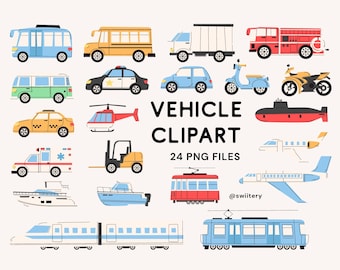 Vehicle Clipart Set PNG, Travel & Transportation Illustration | Digital Instant Download