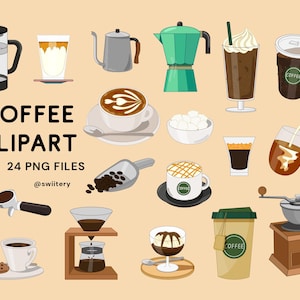 Coffee Clipart PNG | Cafe Drink Menu Graphic Set | Digital Instant Download
