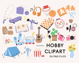 Hobby Clipart Set PNG, Free Time Activity Illustration | Digital Instant Download