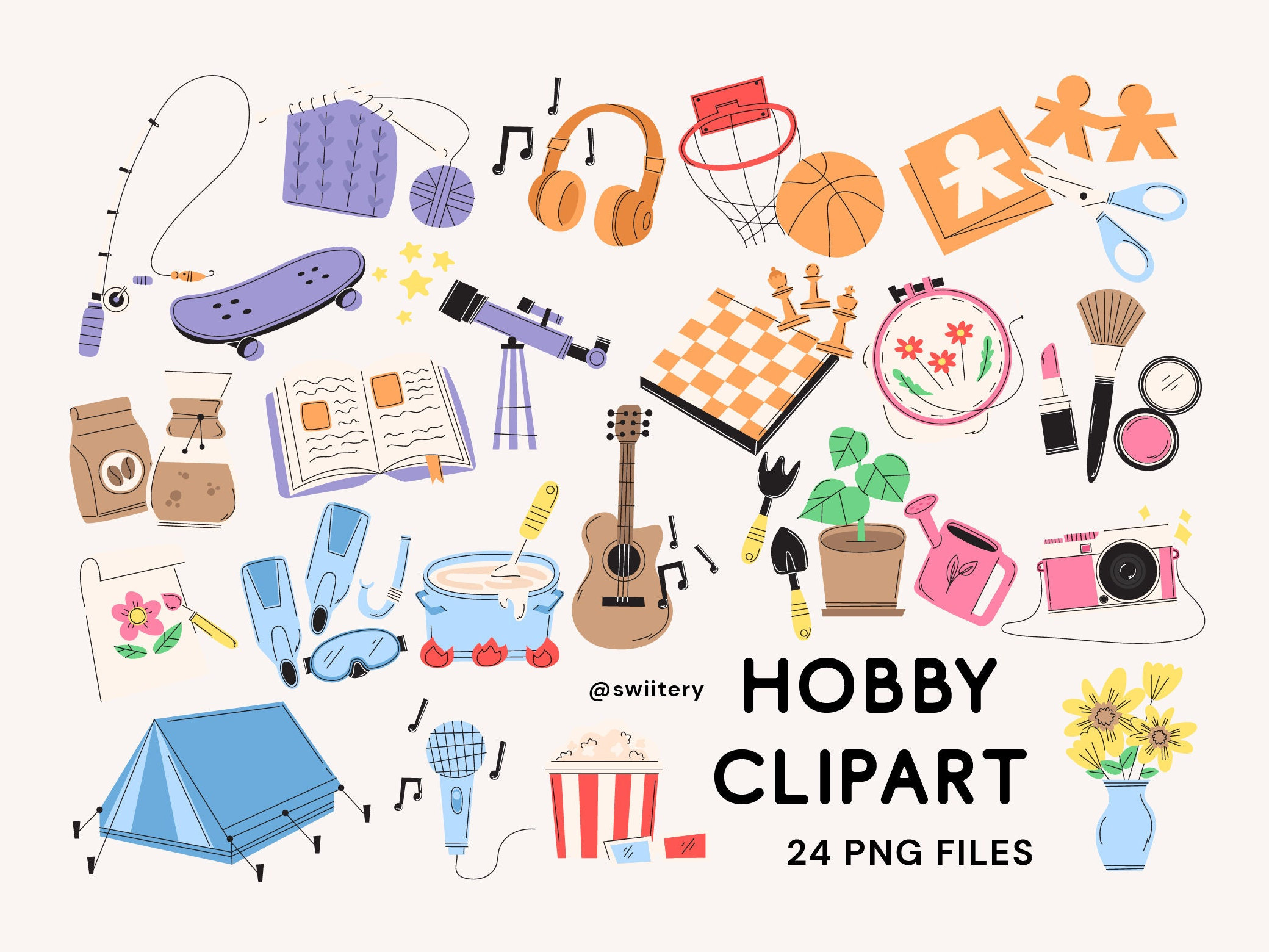 Hobby Clipart Set PNG, Free Time Activity Illustration | Digital Instant  Download