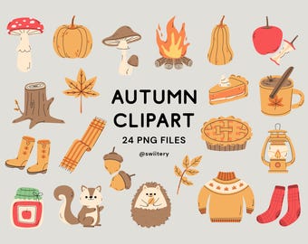 Autumn Clipart Set PNG, Season Time Illustration | Digital Instant Download