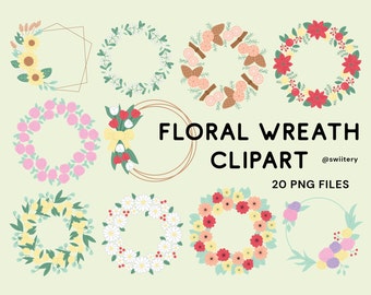 Floral Wreath Clipart Set PNG, Botanical Badge, Wedding Invitation Flower Frame Illustration | Digital Instant Download