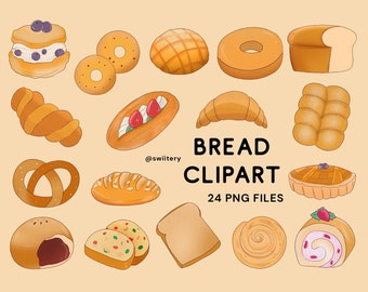 Bread Clipart PNG | Cute Bread Graphics For Baking Lover | Homemade, Baked, Pastry, Cooking, Bakery, Food | Digital Instant Download