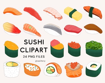 Sushi Clipart PNG | Japanese Food Graphics For Sushi Lover | Restaurant, Asian, Cooked, Cuisine | Digital Instant Download