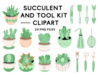 Succulent & Planting Tool Kit Clipart PNG | Digital Instant Download