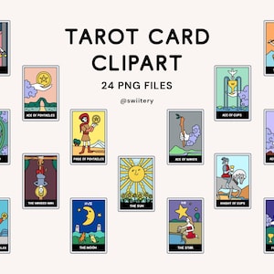 Cartoon Tarot Card Clipart Set PNG, Horóscopo Astrología Adivinación Ilustración / Descarga Digital Instantánea