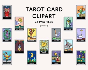 Cartoon Tarot Card Clipart Set PNG, Horoscope Astrology Fortune Telling Illustration | Digital Instant Download