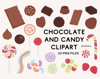 Chocolate And Candy Clipart Set PNG, Dessert Food Illustration | Digital Instant Download