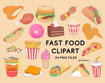 Fast Food Clipart PNG | Food Graphics For Foodies | Junk Food, Menu, Restaurant, Burger, Pizza | Digital Instant Download