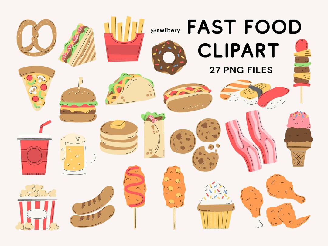 Fast Food Clipart Set PNG, Junk Food Restaurant Illustration | Digital ...