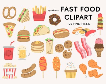Fast Food Clipart Set PNG, Junk Food Restaurant Illustration | Digital Instant Download
