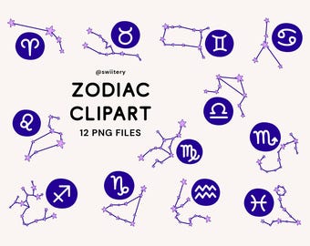 Zodiac Star Clipart Set PNG, Horoscope Astrology Illustration | Digital Instant Download