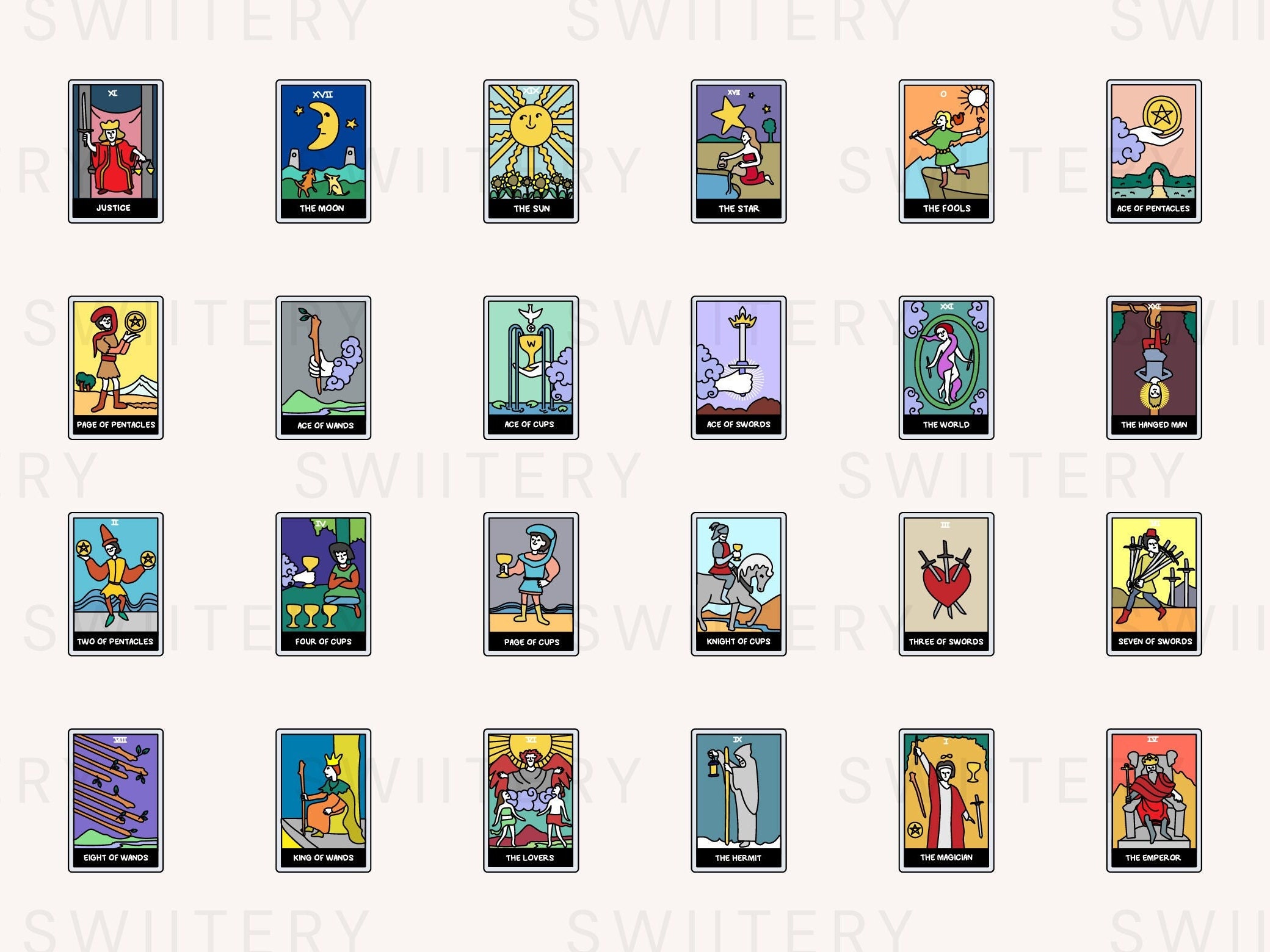 Cartoon Tarot Card Clipart Set PNG Horoscope Astrology Etsy Canada