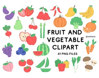 Fruit And Vegetable Clipart Set PNG, Healthy Food Illustration | Digital Instant Download
